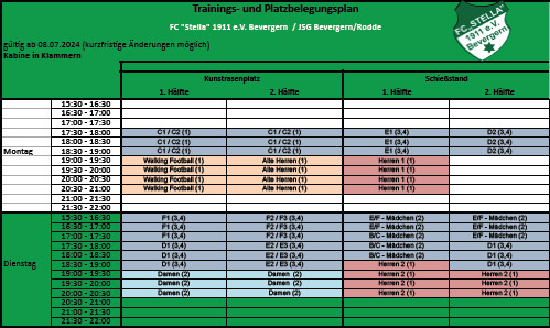Trainings- und Platzbelegungsplan